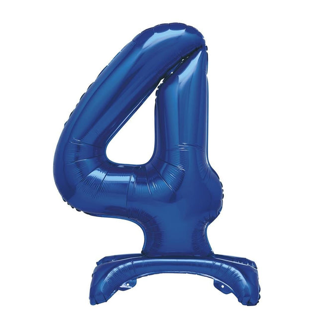 Blauwe Cijfer Ballon 4 Jaar Met Standaard 76cm van Unique koop je bij Partywinkel