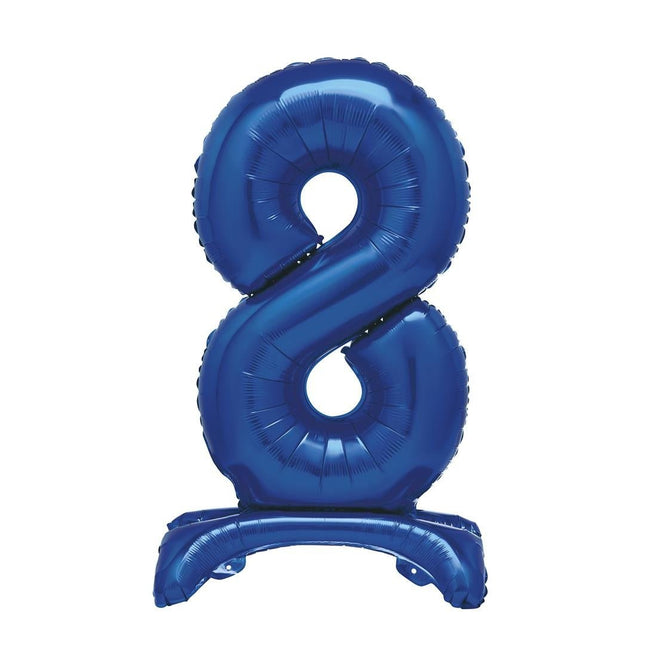 Blauwe Cijfer Ballon 8 Jaar Met Standaard 76cm van Unique koop je bij Partywinkel
