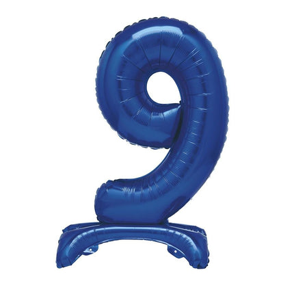 Blauwe Cijfer Ballon 9 Jaar Met Standaard 76cm van Unique koop je bij Partywinkel