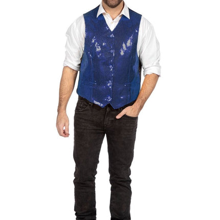 Blauwe Gilet Heren Pailletten van Wilbers & Wilbers koop je bij Partywinkel