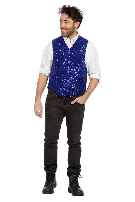 Blauwe Gilet Heren Pailletten Glitter van Wilbers & Wilbers koop je bij Partywinkel