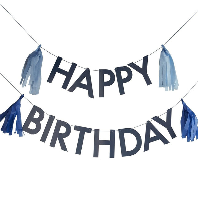 Blauwe Happy Birthday Slinger Tassels 1,5m van Ginger Ray koop je bij Partywinkel
