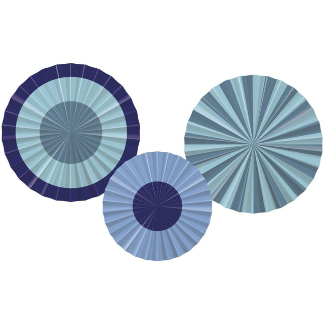 Blauwe Papieren Waaiers 35cm 3st van Folat koop je bij Partywinkel