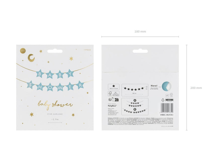 Blauwe Slinger Baby Shower Sterren 3m van Partydeco koop je bij Partywinkel