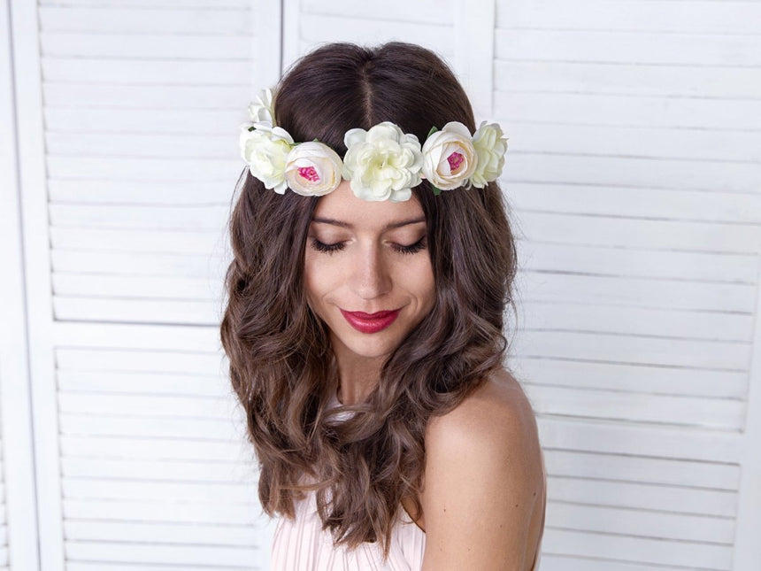 Bloemen Haarband Wit van Partydeco koop je bij Partywinkel