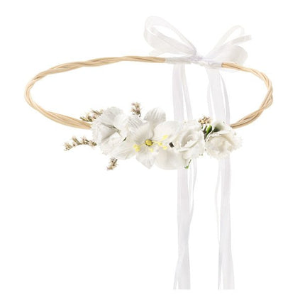 Bloemen Haarband Wit Strik van Partydeco koop je bij Partywinkel