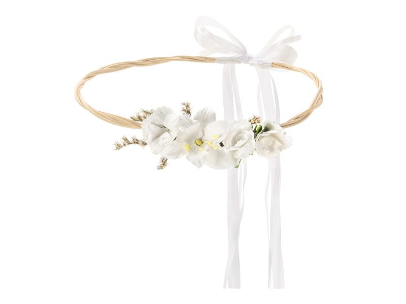 Bloemen Haarband Wit Strik van Partydeco koop je bij Partywinkel