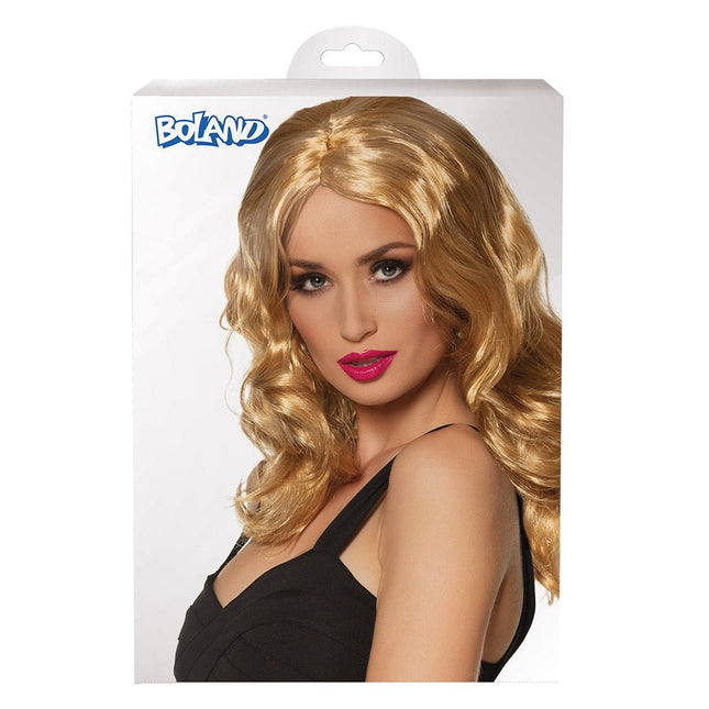 Blonde Pruik Lang Haar Krul Celebrity van Boland koop je bij Partywinkel