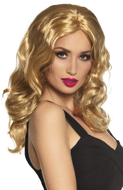 Blonde Pruik Lang Haar Krul Celebrity van Boland koop je bij Partywinkel