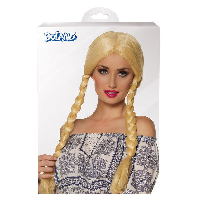 Blonde Pruik met Vlechten van Boland koop je bij Partywinkel