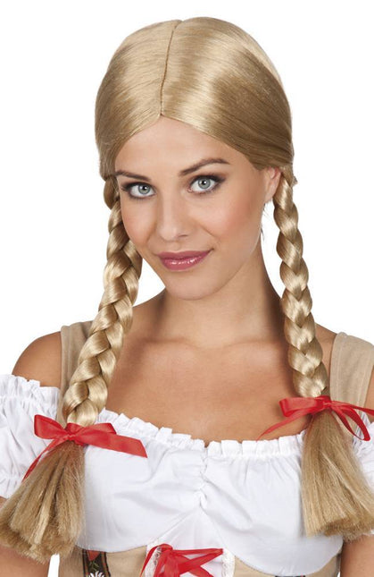 Blonde Pruik met Vlechten en Strikken van Boland koop je bij Partywinkel