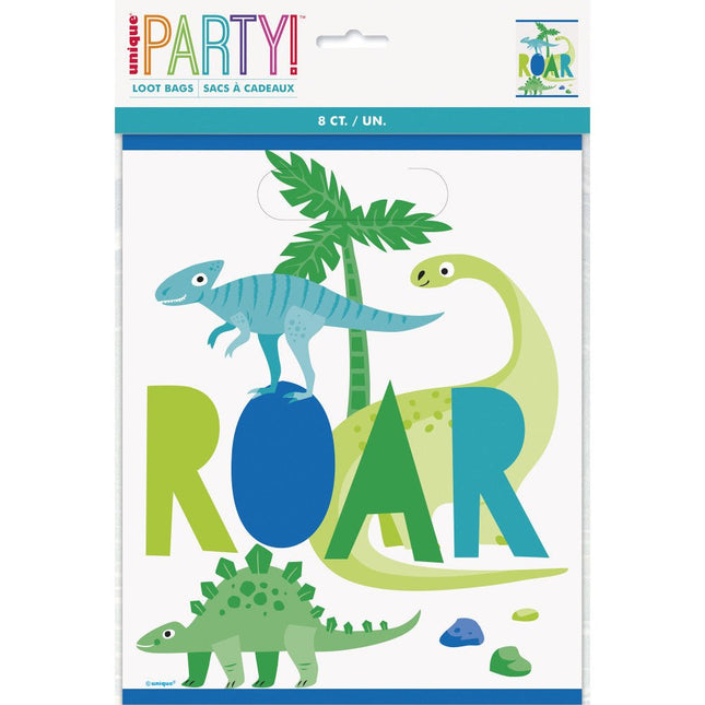 Blue & Green Dinosaur Uitdeelzakjes 8st van Unique koop je bij Partywinkel