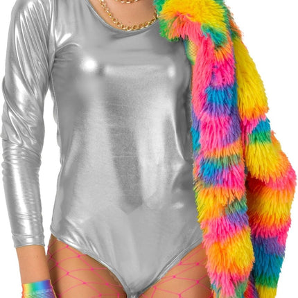 Bodysuit Zilver Metallic Dames van Orlob koop je bij Partywinkel