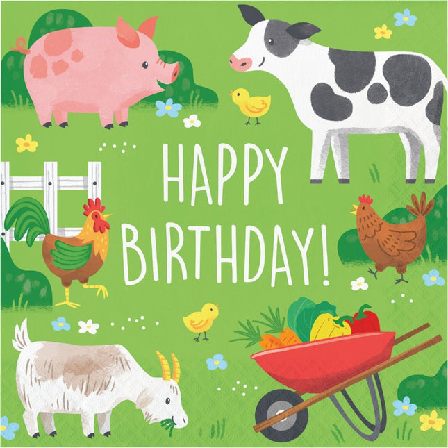 Boerderij Servetten Happy Birthday 33cm 16st van Creative Converting koop je bij Partywinkel
