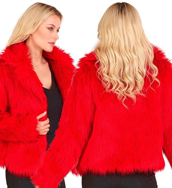 Bontjas Dames Pluche Rood van Widmann koop je bij Partywinkel