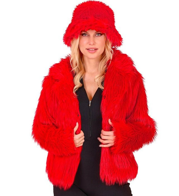 Bontjas Dames Pluche Rood van Widmann koop je bij Partywinkel
