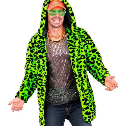 Bontjas Met Muts Pluche Luipaard Neon van Widmann koop je bij Partywinkel