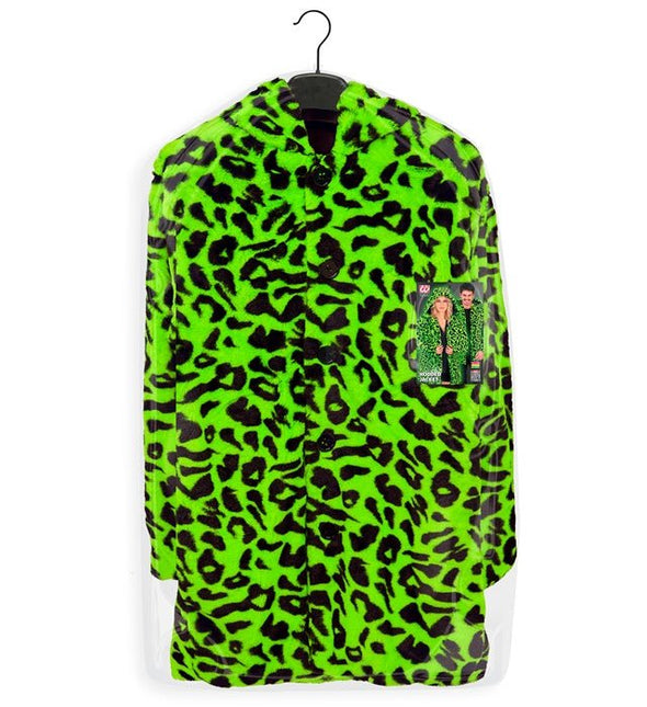 Bontjas Met Muts Pluche Luipaard Neon van Widmann koop je bij Partywinkel