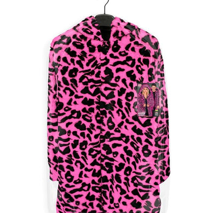 Bontjas Met Muts Pluche Luipaard Neon Roze van Widmann koop je bij Partywinkel