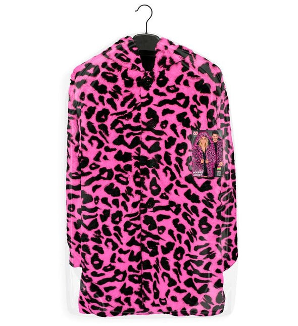 Bontjas Met Muts Pluche Luipaard Neon Roze van Widmann koop je bij Partywinkel