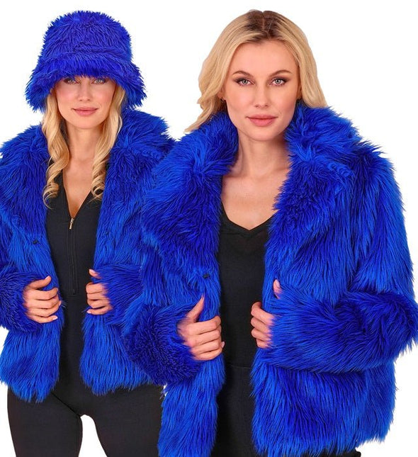 Bontjas Pluche Blauw Dames van Widmann koop je bij Partywinkel