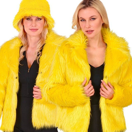 Bontjas Pluche Dames Geel van Widmann koop je bij Partywinkel