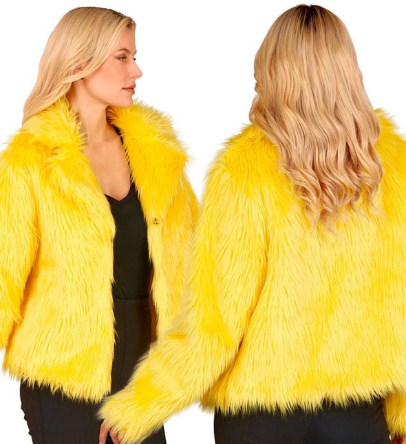 Bontjas Pluche Dames Geel van Widmann koop je bij Partywinkel