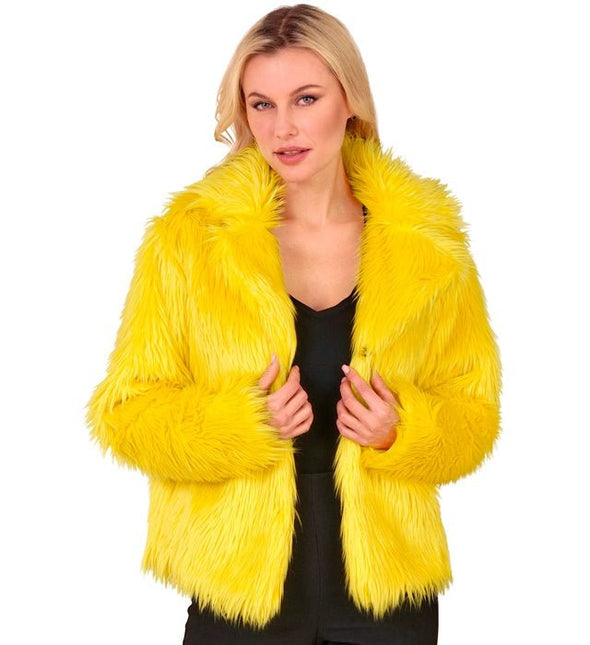 Bontjas Pluche Dames Geel van Widmann koop je bij Partywinkel