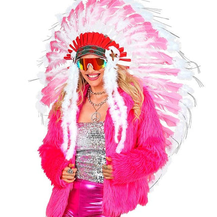 Bontjas Pluche Dames Neon Roze van Widmann koop je bij Partywinkel