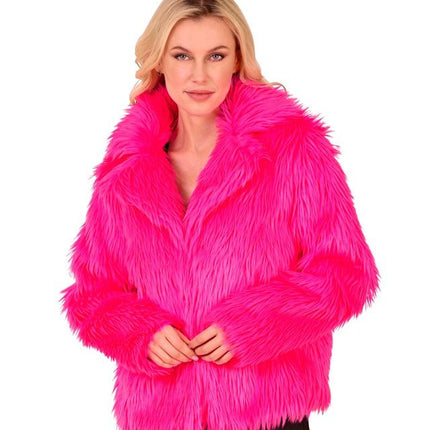 Bontjas Pluche Dames Neon Roze van Widmann koop je bij Partywinkel