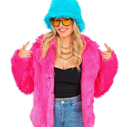Bontjas Pluche Dames Neon Roze van Widmann koop je bij Partywinkel