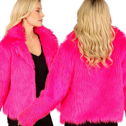 Bontjas Pluche Dames Neon Roze van Widmann koop je bij Partywinkel