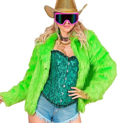 Bontjas Pluche Neon Groen Dames van Widmann koop je bij Partywinkel