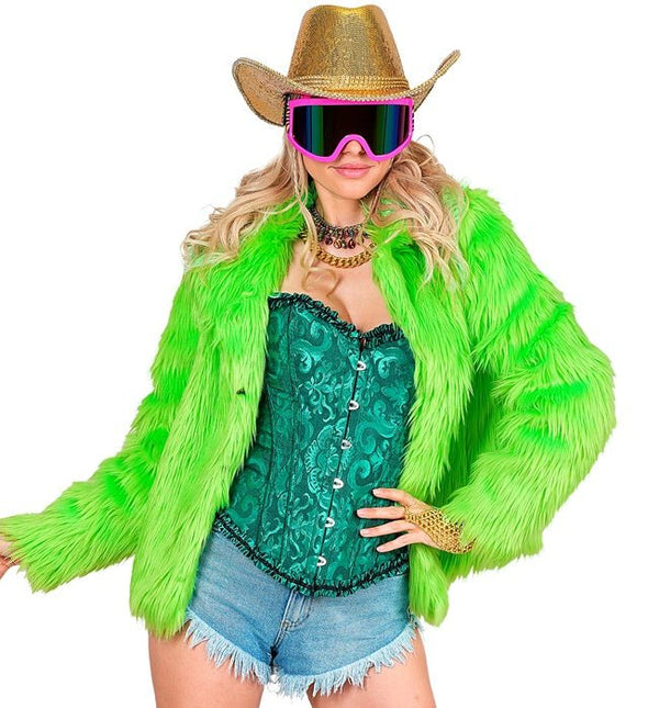 Bontjas Pluche Neon Groen Dames van Widmann koop je bij Partywinkel