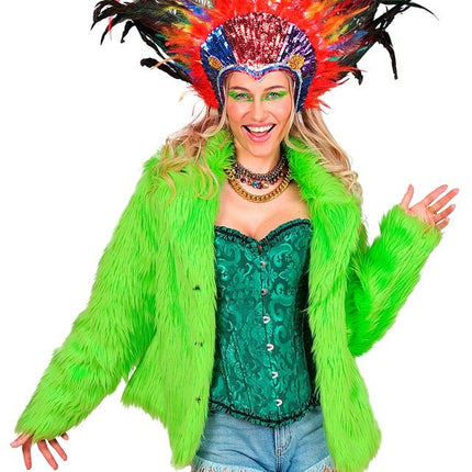 Bontjas Pluche Neon Groen Dames van Widmann koop je bij Partywinkel