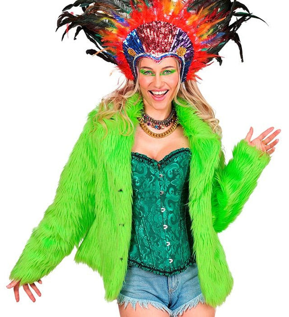 Bontjas Pluche Neon Groen Dames van Widmann koop je bij Partywinkel