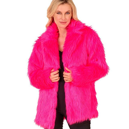 Bontjas Pluche Neon Roze van Widmann koop je bij Partywinkel