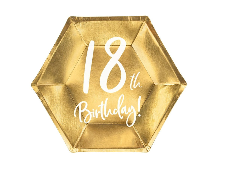 Borden 18 Jaar Goud 20cm 6st van Partydeco koop je bij Partywinkel