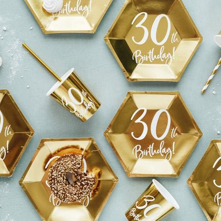 Borden 30 Jaar Goud 20cm 6st van Partydeco koop je bij Partywinkel