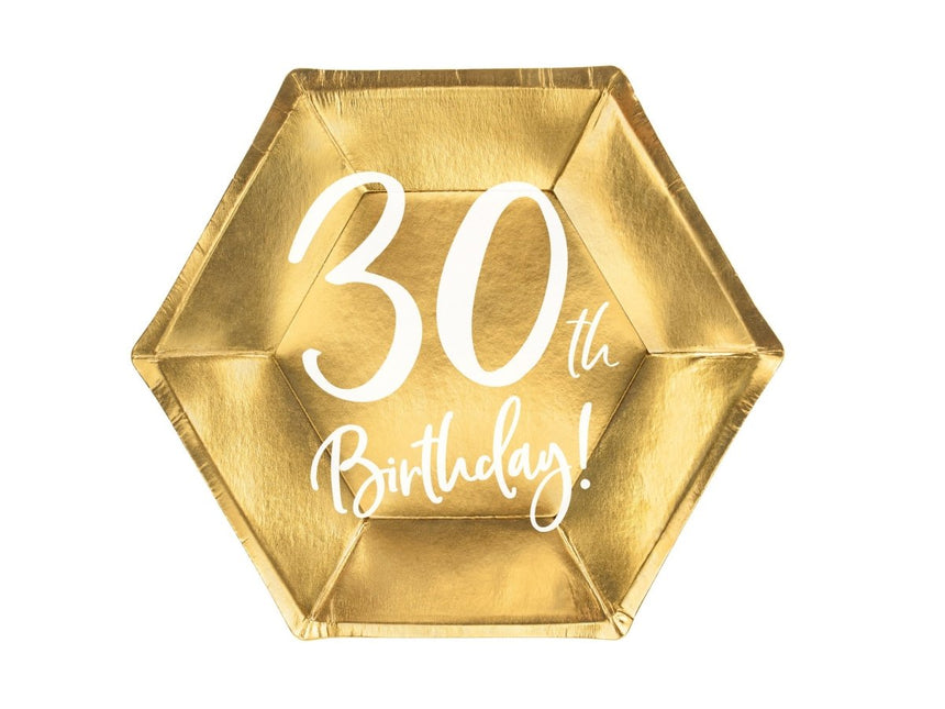 Borden 30 Jaar Goud 20cm 6st van Partydeco koop je bij Partywinkel