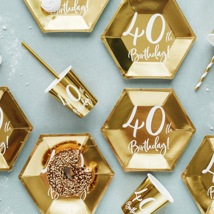 Borden 40 Jaar Goud 20cm 6st van Partydeco koop je bij Partywinkel