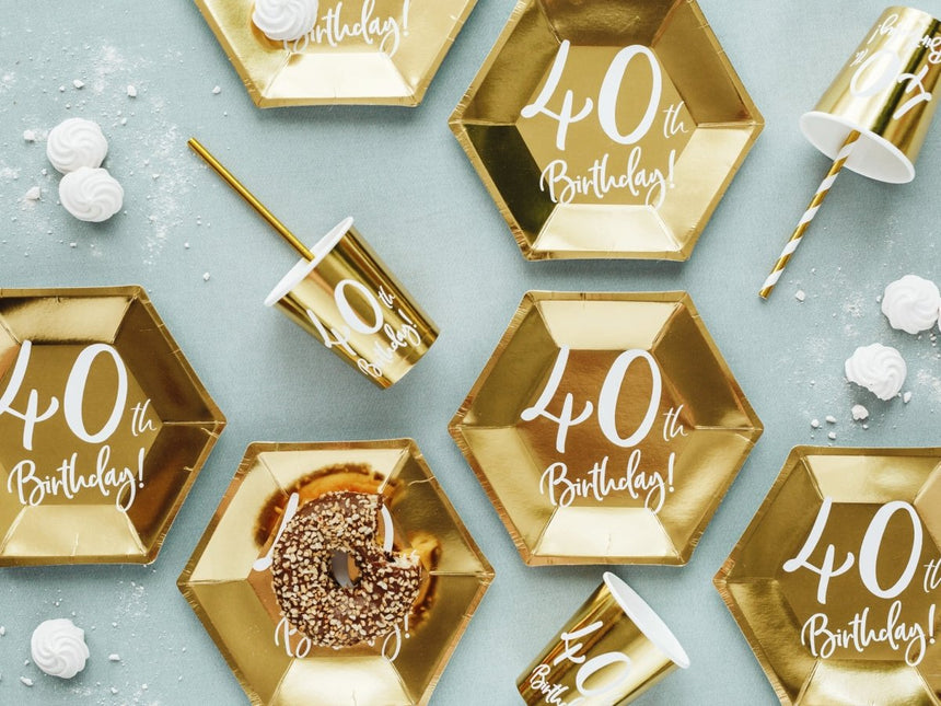 Borden 40 Jaar Goud 20cm 6st van Partydeco koop je bij Partywinkel