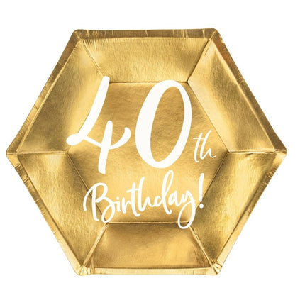 Borden 40 Jaar Goud 20cm 6st van Partydeco koop je bij Partywinkel