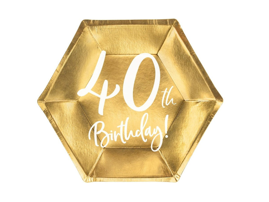 Borden 40 Jaar Goud 20cm 6st van Partydeco koop je bij Partywinkel