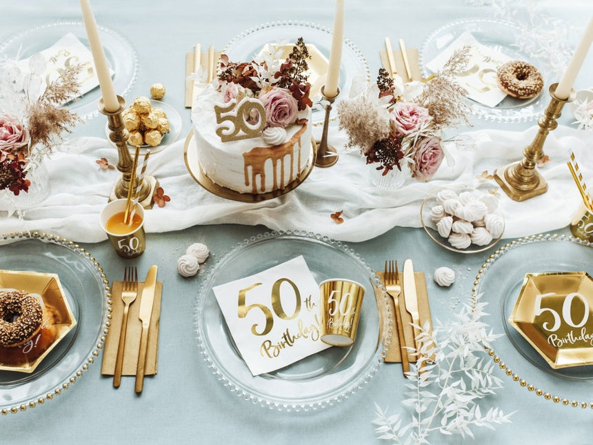 Borden 50 Jaar Goud 20cm 6st van Partydeco koop je bij Partywinkel