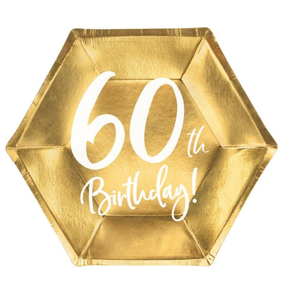 Borden 60 Jaar Goud 20cm 6st van Partydeco koop je bij Partywinkel