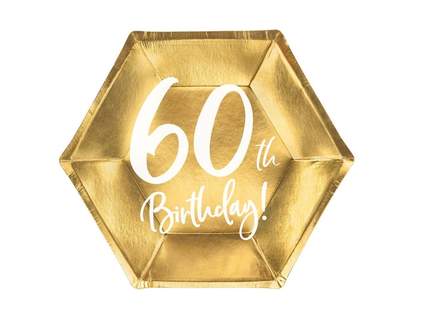 Borden 60 Jaar Goud 20cm 6st van Partydeco koop je bij Partywinkel