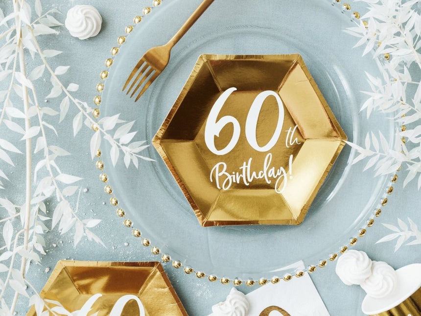 Borden 60 Jaar Goud 20cm 6st van Partydeco koop je bij Partywinkel