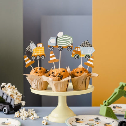 Borden Bouwvoertuigen 18cm 6st van Partydeco koop je bij Partywinkel