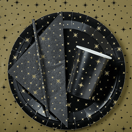 Borden Gouden Sterren Zwart 20cm 8st van Paper Dreams koop je bij Partywinkel